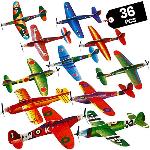 Bedwina Glider Airplane Toys Bulk - Pack of 36-8 Inch Bomber Airplane Glider Planes for Kids, Foam Party Bag Fillers and Prize Reward Toys