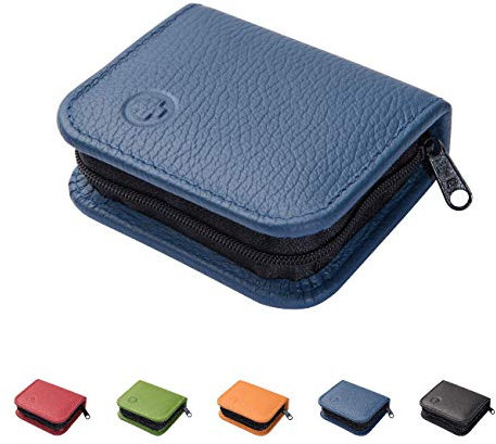 Homöopathische Taschenapotheke für Globuli, leer, Globuli-Tasche für 12 Globuli-Röhrchen (Glas), handgemacht aus echtem Leder (atlantik-blau)