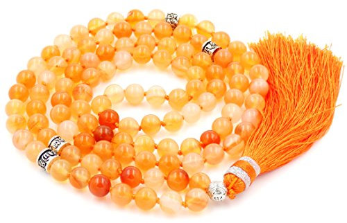 Fukugems Tibetische Mala 108 Perlen Halskette für Damen Herren Mala Stein Armband Buddhistische Meditation Halskette, 38 inch, Edelstein, Quarz