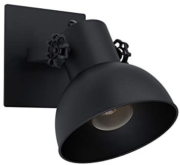 EGLO Wandlampe Barnstaple 1, 1 flammige Deckenlampe Vintage, Industrial, Retro, Wandleuchte innen aus Stahl, Wohnzimmerlampe, Flurlampe in Schwarz, Spot mit E27 Fassung