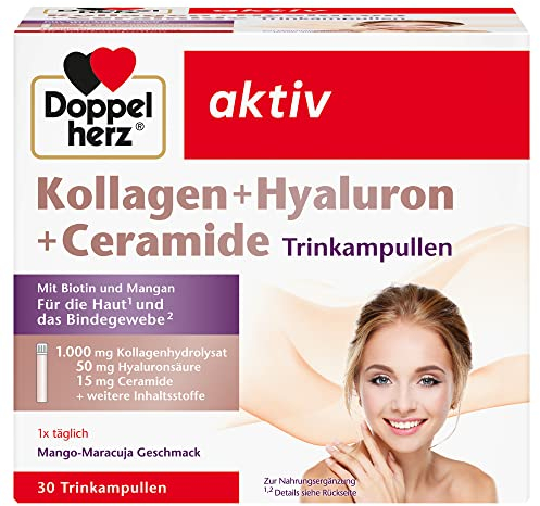 Doppelherz Kollagen + Hyaluron + Ceramide - Mit Biotin, Zink und Niacin als Beitrag für den Erhalt normaler Haut - 30 Trinkampullen