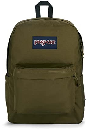 JanSport SuperBreak Plus - Zaino con tasca imbottita per laptop da 15 e tasca per bottiglia integrata, spazioso e resistente, per lavoro e viaggi, colore: verde militare, Verde militare, Taglia