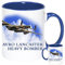KAZMUGZ AVRO Lancaster Heavy Bomber Mug. Blue Inner and Blue Handle. WW2 Hero Lancaster Plane. Ceramic Mug 11oz Capacity