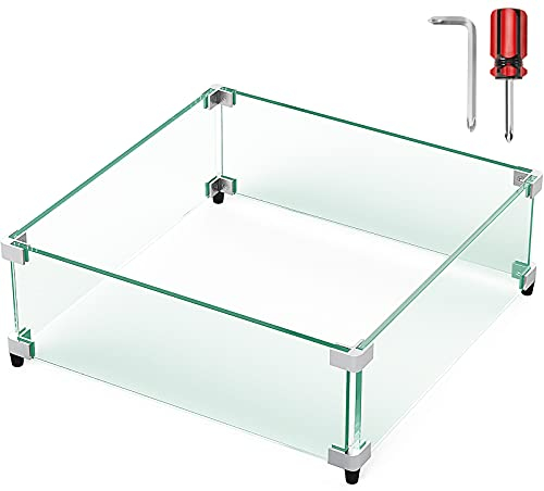 NUPICK Feuerstelle, Windschutz, 48,3 cm, quadratischer Windschutz für 71,1–81,3 cm Feuerstelle, 5/16 Zoll Dicke, klares gehärtetes Glas