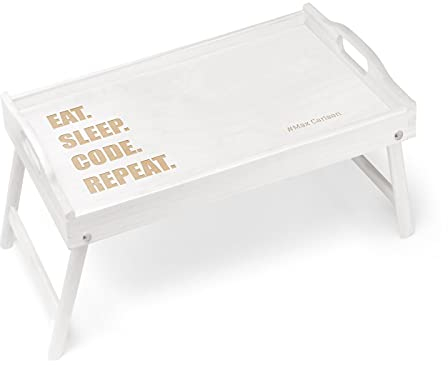 Maverton Frühstückstablett mit Gravur - Betttisch mit Griffen - klappbare Beine - erhöhter Rand - Weiß - Geburtstagsgeschenk für Männer - Einzugsgeschenke - Eat