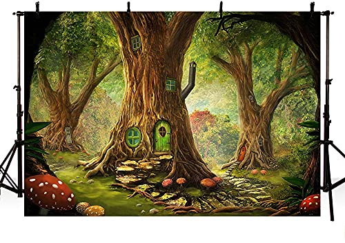 MEHOFOND 2,4 x 1,8 m Märchenwald Geburtstag Party Dekoration Foto Hintergrund Banner Für Kinder Pilz Wald Wunderland Requisiten Für Fotografie