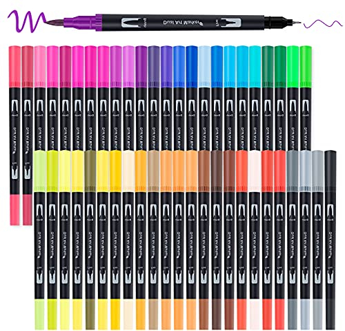 APOGO Dual Brush Pen Set, Filzstifte 48 Farben Handlettering Stifte Doppelfasermaler Pinselstift für Kalender 2024, Malen Nach Zahlen Erwachsene, Aquarellpinsel, Bullet Journal, Kalligraphie stifte