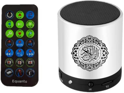 Kellegour Mini-Bluetooth-Lautsprecher,Digitaler Koran-Lautsprecher,Licht Bluetooth Lautsprecher,Elektronisch Sprechender Digital Quran Player,USB Wiederaufladbarer,8GB TF FM,mit Fernbedienung,(Silber)