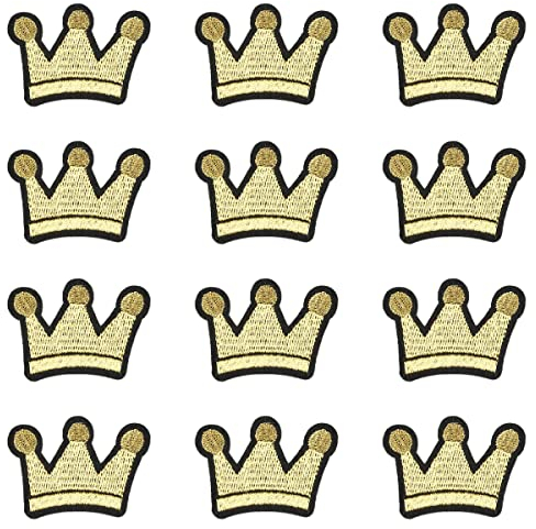 JKJF 12 Stück Kronen Stickerei Patches Krone Aufbügeln Aufnäher König Königin Aufnäher Applikation für Kleidung Rucksack Schuhe Jacke Jeans Hut Kleid Vorhang Basteln - Gold