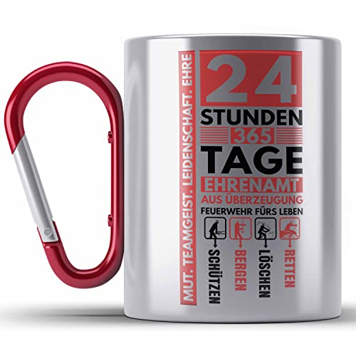 Trendation - Freiwillige Feuerwehr Edelstahl Tasse Karabiner geschenk Feuerwehrmann (Rot)