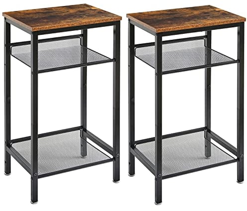 YMYNY Beistelltisch 2er Set, Nachttisch, verstellbare Regale und Füße, Telefontisch, Sofatisch aus Holz, Metallgestell, Industriestil, für Wohnzimmer, Schlafzimmer, Büro, Rustikales Braun HST005H-2