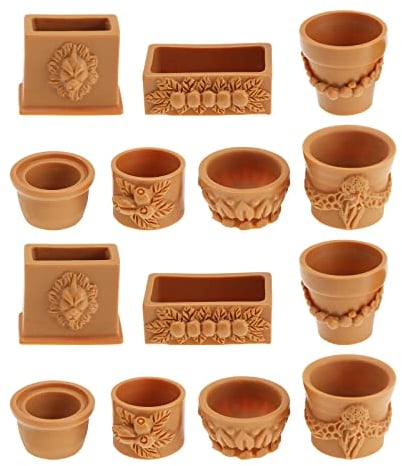 eMagTech 2 Ensemble de 14pcs Pot de Fleur pour Maison de Poupée Miniature Plante Pots en Terre Cuite Simulation Bonsaï Pot Fée Jardin Paysage Décoration pour Dollhouse Jardin Décor