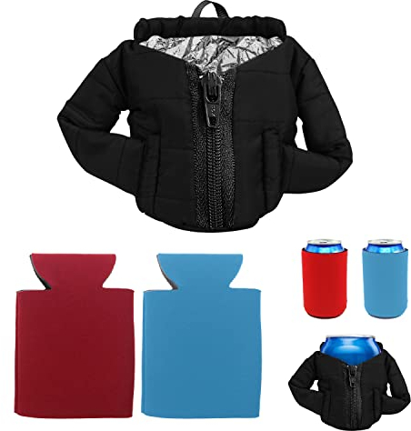 3 pezzi di refrigeratore isolato per bevande, giacca da birra impermeabile, supporto per tazze creativo, custodia isolante a forma di vestiti, adatta per barbecue, campeggio, picnic (nero, rosso, blu)