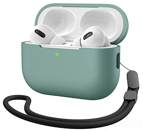 Charlam Kompatibel mit AirPods Pro 2 Hülle 2022, Weiche Silikonhülle Stoßfeste Schutzhülle für AirPods Pro 2. Generation Case mit Handschlaufe, Front-LED Sichtbar, Kieferngrün