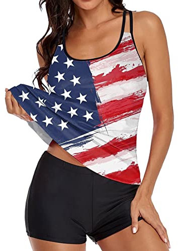 Yowablo Strandkleid Badeanzug Swimwears Tankinis Set Print Strappy Back Tankini Set Zweiteiliger Badeanzug Beachwear Push Zweiteilige Armband Stoppuhr (XXL,5-Rot)