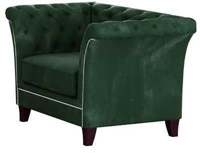 S-Style Möbel Noah Chesterfield Sessel Loungesessel Lesesessel Coctailsessel Clubsessel Mini Sofa 1-Sitzer Couch Wohnzimmer Möbel Flaschengrün 123x82x75 cm