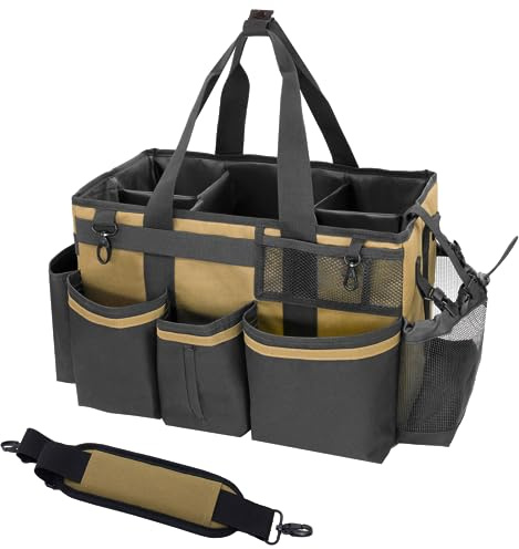 SCAVATA Tragbarer Reinigungs-Caddy, Reinigungs-Caddy mit Griff und Schultergurten für Haushälterinnen, unter der Spüle und Auto-Reinigungswerkzeug-Organizer, Tasche mit 4 faltbaren Trennwänden
