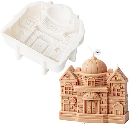 JS MOLD Molde de vela de silicona,Molde de silicona para velas, molde de jabón, 3D cerradura de silicona epoxi,Castillo Fondant Pastel Castillo Casa Decoración
