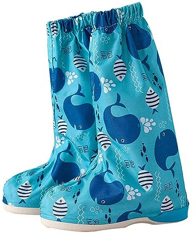 Lazeny Niño Cubrecalzado Impermeable, Reutilizable Cubiertas para La Lluvia Nieve Protectores de Zapato con Bolsa de Almacenamiento, Cubierta del Zapato para Lluvia Nieve y Fango (L,Azul Ballena)