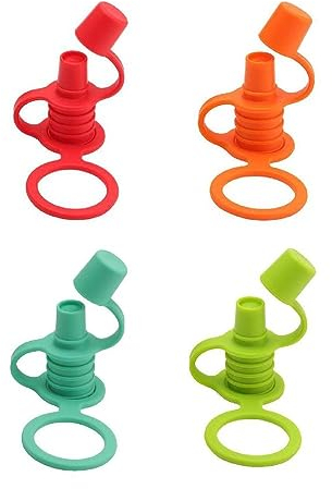 QRONCES 4Pcs Water Bottle Adapter Protects Kids Adult Mouth Portable Silicone Bottle Cap Leak Proof Bottles Top Spout Adapter Water Bottle Cap Protects Kids Mouth Nospill