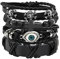 MILAKOO Armband aus Leder, Schwarz, Braun, geflochten, breit, für Frauen und Männer, Punk, Schmuck, Totenkopf, longueur réglable de 19,1 à 24,1 cm, Edelstahl Stein Metall Leder, Kein Edelstein