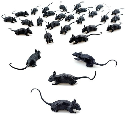 SaktopDeco 25 PCS Black Plastic Mouse Rat Halloween Mouse Realistic Mouse Simulation Small Mouse Model Fake Rat for Prank Party