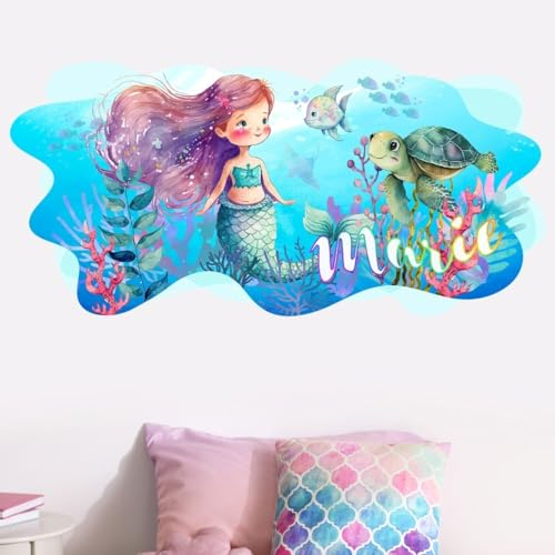 tjapalo® vz91 Wandtattoo Meerjungfrau Mädchen Wandsticker Wandtattoo Kinderzimmer Mädchen Name Mädchen Wandtattoo mit Namen, Größen Name: B50xH24cm