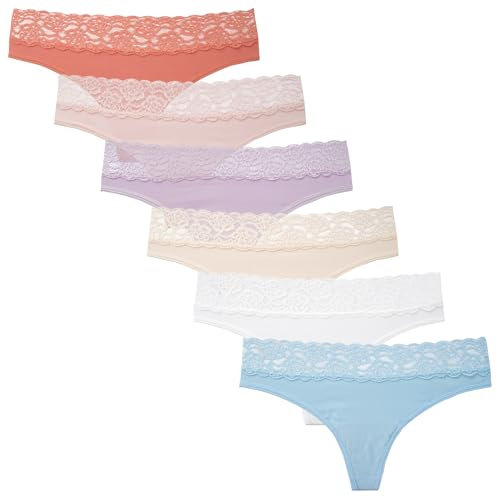 INNERSY Tanga Damen Baumwolle Hipster String Spitze Sexy Unterwäsche Frauen Strings Mehrpack 6 (M, Macaron Mehrfarbig)