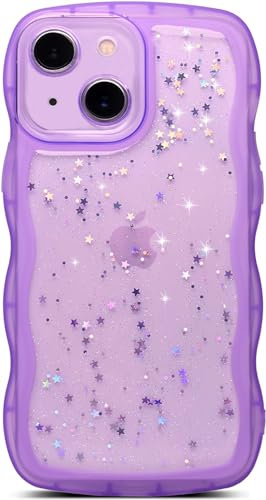 miyonsin Custodia per iPhone 13 PRO, Graziosa Custodia a Forma di Onde Ricce, Glitter Trasparente Custodia Protettiva per Ragazze e Donne, TPU Antishock Cover per iPhone 13 PRO, Viola-1