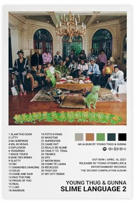Yeepi Gunna Poster Silme Language 2, Albumcover-Poster, Leinwandposter, Wandkunst, Dekordruck, Bild, Gemälde für Wohnzimmer, Schlafzimmer, Dekoration, ungerahmt, 30 x 45 cm