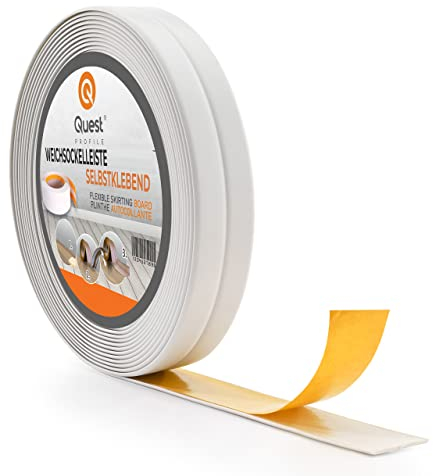 Quest Plinthe Souple Autoadhésive - 15 mm x 15 mm - Bande de finition en PVC pour cuisine, salle de bain - Bande d'étanchéité - Flexible, Etanche, Décorative (Gris clair, 5m)