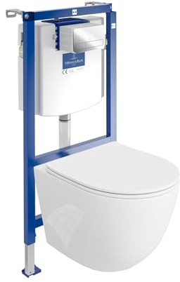 Lavita ViConnect H112 Vorwandelement Unterputz WC mit Bedienplatte + Wand Hänge Tiefspül WC Sinto Weiß Spülrandlos + WC Sitz Komplettset Unterputz Spülkasten Toilette Komplett Sett WC