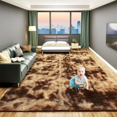 ARRITS Hochflor Teppich 160x230cm, Braun Weich Rechteckig Wohnzimmer Teppich Flauschig, Moderne rutschfest Langflor Shaggy Teppiche Schlafzimmer Waschbar Bettvorleger Outdoor Carpet