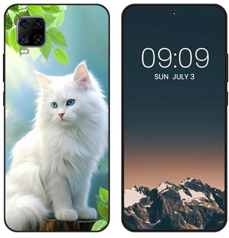 WUACYEAMING Noir Coque pour ZTE Smartphone AXON 11, Haute Qualité TPU Silicone Mince Souple Antichoc Bumper avec Le Chat Blanc Motif Dessin Mat Case