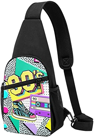 Schule Retro 90Er Geometrisch Brusttasche Stilvoll Rucksack Unisex Tagesrucksack Für Camping, Arbeit, Bergsteigen