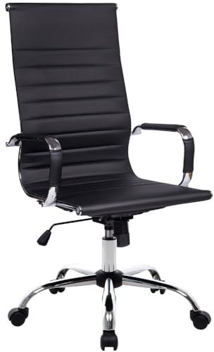 One Living Bürostuhl Elegance – ergonomisches Design, aus schwarzem Kunstleder, mit verchromter Basis und festen Armlehnen aus Stahl