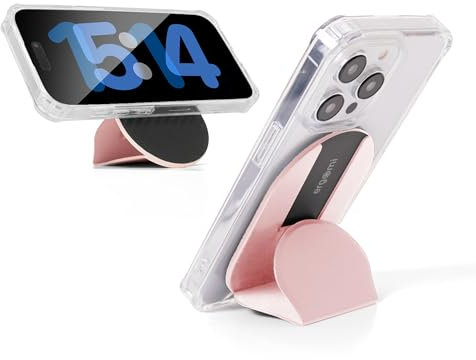 ergomi Magnetic Phone Stand Grip – Dual Magnetic Ring, Patented Snap Design, Vegan Leather, Mag-Safe-Compatible for iPhone 16/15/14/13/12/16 Series– Pink