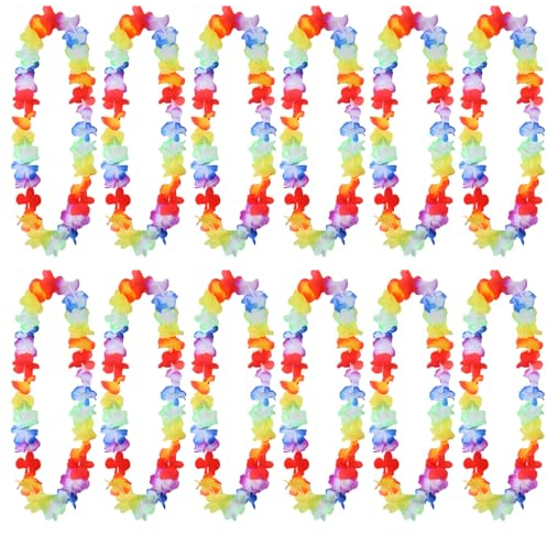 12 Stück Hawaii Kette Blumen, Hawaiianische Deko Girlanden, Poolparty Dekorieren Halskette, Bunte Blumenketten Hawaii, Strand Zubehör für Kinder Erwachsene Hawaiian Beach Party Kostüm Deko