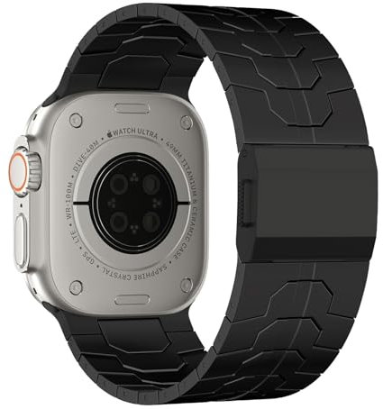 Correa completa de titanio 100 % puro compatible con Apple Watch Ultra / Ultra2 de 49 mm, 45 mm, 44 mm, 42 mm, eslabones de titanio ajustables con cierre magnético