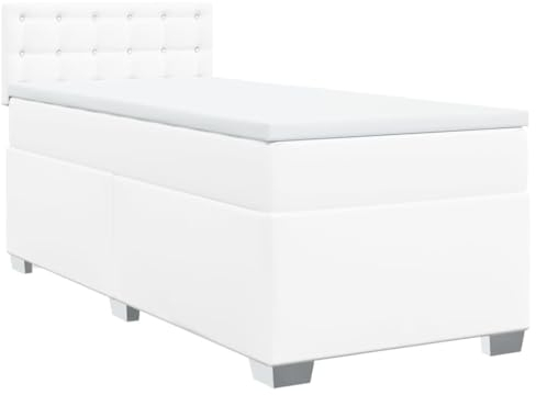 vidaXL Boxspringbett, Einzelbett mit LED Matratze Matratzenauflage, Bettgestell mit Lattenrost Kopfteil, Polsterbett Bett für Schlafzimmer, Weiß 100x200cm Kunstleder
