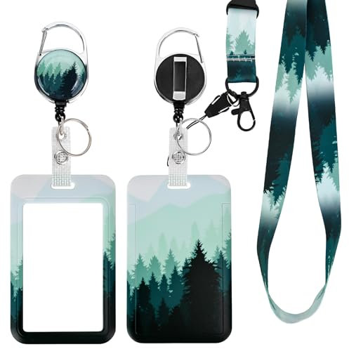Ausweishülle mit Band, Id Badge Holder Breakaway Lanyard für, Einziehbare Badge Reel, Abnehmbare Namensschild Clips, Hals Lanyard Strap, Lehrer Büro Geschenke (Wald)