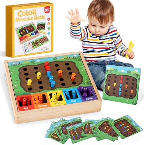 EOJDDPA Montessori Sortierspiel Insekten Holzspielzeug | 25-teiliges Lernspiel ab 2 Jahren | Farberkennung, Gedächtnistraining & Sortierspaß mit 16 Karten