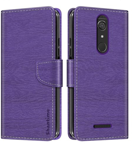 Housse en Cuir Aspect Bois pour Wiko View - Violet | 5.7 Housse flip avec fermeture magnétique, porte-cartes et coque portefeuille à protection totale