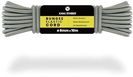 Kamu Synber Bungee Cord 8mm x 10m Elastic Shock Cord Bungee Rope for Tarpaulin, Kayak, Tie Down, Camping | Grey