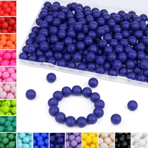 Sahoottie Lot de 70 perles rondes en silicone bleu marine de 15 mm à enfiler pour bracelets, porte-clés, stylos, bracelet, kit de fabrication de bijoux, perles de bricolage