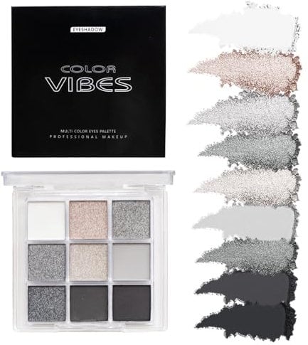 9 Colors Eyeshadow Palette – Smoky Black Theme, Matte & Glitter Convenient Portable Travel Eye Makeup Palette for Christmas & Music Festivals (Smoky Black)