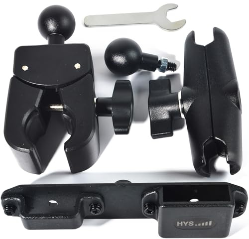 HYS Heavy-Duty Clamp Mount for Two-Way Radios - 360° Adjustable Aluminum Arm with Dual Ball Heads, HT & Shoulder Speaker Mic Belt Clip Holder - Universal Desktop/Pole Mount for Indoor/Outdoor Use