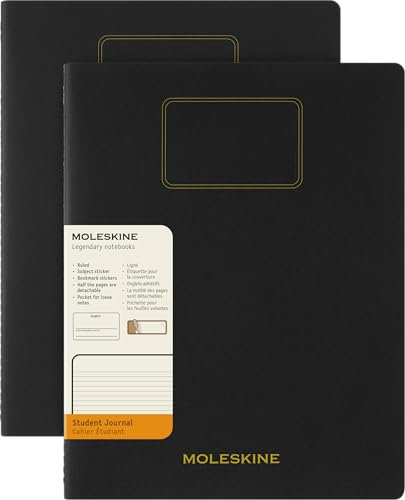Moleskine Student Cahier Journal, Set 2 Linierte Notizhefte mit Heraustrennbaren Seiten, Kartonumschlag und Aufkleber, Farbe Schwarz, Format XXL 21,6 x 27,9 cm