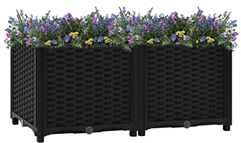 Myheimly Hochbeet, Hochbeet für Garten Balkon Terrasse, Gemüsebeet Pflanzkasten zum Selber Bauen, Blumenbeet Blumenkasten Rattan-Optik, Polypropylen Schwarz,80 x 40 x 38 cm