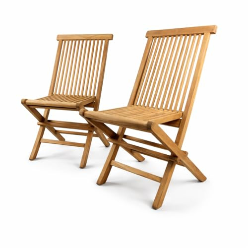 TEMPO STYLE - Set di 2 Sedie Pieghevoli Pinta in Legno Teak | Poltrone di Design, Resistenti per Giardino, Terrazza e Balcone | Certificato FSC (Pinta, Senza Cuscino)